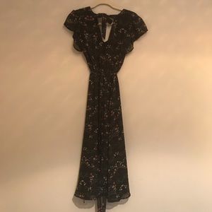 Black Floral midi length dress